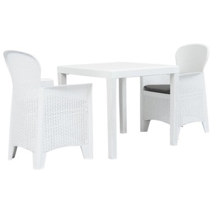 Diverse Hardware, 3-tlg. Bistro-Set Kunststoff Weiss Rattan-Optik