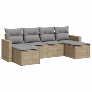 vidaXL, vidaXL 6-tlg. Garten-Sofagarnitur mit Kissen Beige Poly Rattan, vidaXL 6-tlg. Garten-Sofagarnitur mit Kissen Beige Poly Rattan