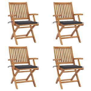 vidaXL, vidaXL Klappbare Gartenstühle mit Kissen 4 Stk. Massivholz Teak