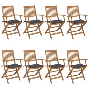 vidaXL, vidaXL Klappbare Gartenstühle 8 Stk. mit Kissen Massivholz Akazie, vidaXL Klappbare Gartenstühle 8 Stk. mit Kissen Massivholz Akazie