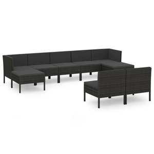 vidaXL, vidaXL 9-tlg. Garten-Lounge-Set mit Auflagen Poly Rattan Schwarz