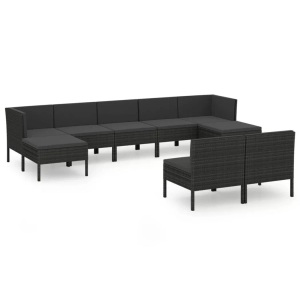 vidaXL, vidaXL 9-tlg. Garten-Lounge-Set mit Auflagen Poly Rattan Schwarz