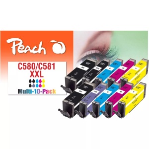 Peach, Peach 10er-Pack Tintenpatronen, kompatibel zu PGI-580XXL, CLI-581XXL, Peach Tinte Canon 580XXL/581XXL,Multi-10-Pack 2xC/M/Y/BK/1xPBK/PB