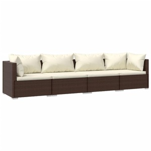 vidaXL, vidaXL 4-tlg. Garten-Lounge-Set mit Kissen Poly Rattan Braun, vidaXL 4-tlg. Garten-Lounge-Set mit Auflagen Poly Rattan Braun