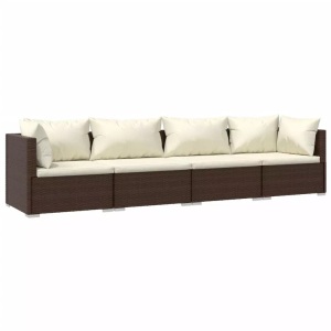 vidaXL, vidaXL 4-tlg. Garten-Lounge-Set mit Kissen Poly Rattan Braun, vidaXL 4-tlg. Garten-Lounge-Set mit Auflagen Poly Rattan Braun