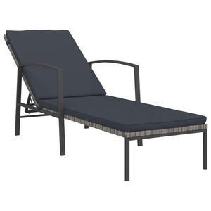 vidaXL, vidaXL Sonnenliege mit Auflage Poly Rattan Grau, vidaXL Sonnenliege mit Auflage Poly Rattan Grau