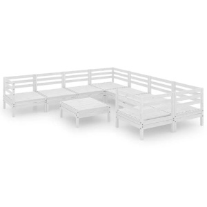 vidaXL, vidaXL 9-tlg. Garten-Lounge-Set Weiß Massivholz Kiefer, vidaXL 9-tlg. Garten-Lounge-Set Weiß Massivholz Kiefer