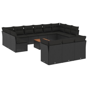 vidaXL, vidaXL 14-tlg. Garten-Sofagarnitur mit Kissen Schwarz Poly Rattan, vidaXL 14-tlg. Garten-Sofagarnitur mit Kissen Schwarz Poly Rattan
