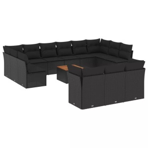 vidaXL, vidaXL 14-tlg. Garten-Sofagarnitur mit Kissen Schwarz Poly Rattan, vidaXL 14-tlg. Garten-Sofagarnitur mit Kissen Schwarz Poly Rattan