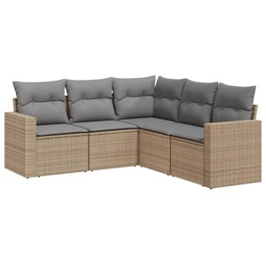 vidaXL, vidaXL 5-tlg. Garten-Sofagarnitur mit Kissen Beige Poly Rattan, vidaXL 5-tlg. Garten-Sofagarnitur mit Kissen Beige Poly Rattan