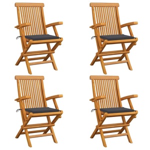 vidaXL, vidaXL Gartenstühle mit Anthrazit Kissen 4 Stk. Massivholz Teak, 