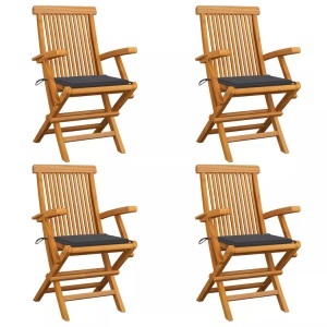 vidaXL, vidaXL Gartenstühle mit Anthrazit Kissen 4 Stk. Massivholz Teak, VidaXL - Gartenstuhl teak, One Size, Grau
