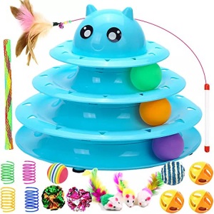 Alopini, 17 Stück Katzenspielzeug Interaktives Katzenspielzeug Für Innenkatzen 3 Schichttürme Rollenspuren Katzenreizspielzeug Mit Feder Unisex Blau ONE SIZE, Alopini - 17 Stück Katzenspielzeug Interaktives für Innenkatzen 3 Schichttürme Rollenspuren Katzenreizspielzeug mit Feder, One Size, Blau