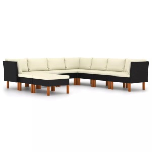 vidaXL, vidaXL 9-tlg. Garten-Lounge-Set mit Kissen Poly Rattan Schwarz