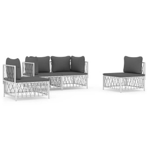 vidaXL, vidaXL 4-tlg. Garten-Lounge-Set mit Kissen Weiß Stahl, vidaXL 4-tlg. Garten-Lounge-Set mit Kissen Weiß Stahl