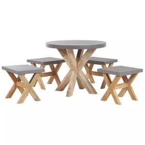 Beliani, Beliani Gartenmöbel Set Faserzement grau 4-Sitzer 5-teilig Tisch 90 cm OLBIA Gartenlounge, Beliani - Gartentisch Set aus Faserzement OLBIA, One Size, Taubengrau