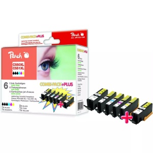 Peach, Peach Spar Pack Plus Tintenpatronen, XL-Ergiebigkeit, kompatibel zu Canon CLI-521, 2xPGI-520, Peach Tintenset Canon PGI-520XL / CLI-521XL BK, C, M, Y