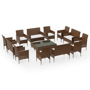 vidaXL, vidaXL 16-tlg. Garten-Lounge-Set mit Auflagen Poly Rattan Braun