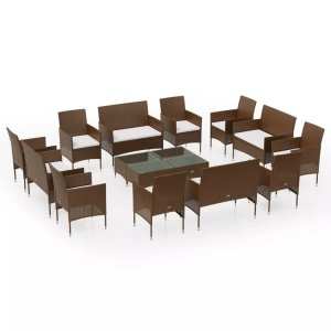 vidaXL, vidaXL 16-tlg. Garten-Lounge-Set mit Auflagen Poly Rattan Braun