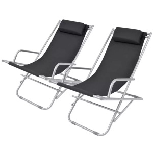 vidaXL, vidaXL Liegestühle 2 Stk. Stahl Schwarz, vidaXL Liegestühle 2 Stk. Stahl Schwarz