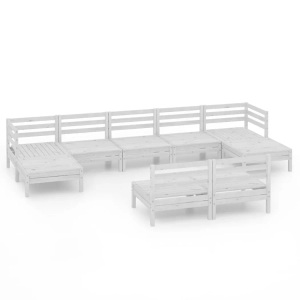 vidaXL, vidaXL 9-tlg. Garten-Lounge-Set Weiß Massivholz Kiefer, vidaXL 9-tlg. Garten-Lounge-Set Weiß Massivholz Kiefer