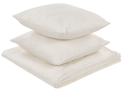 Beliani, Tagesdecke mit Kissen aus Polyester RUDKHAN Tagesdecke mit Kissen aus Polyester RUDKHAN, Beliani - Tagesdecke mit Kissen aus Polyester RUDKHAN, One Size, Pearl