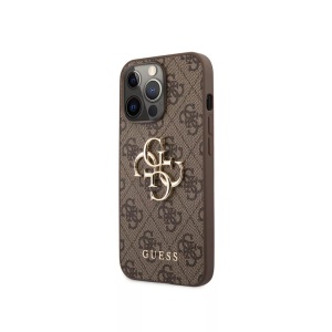 Guess, Guess - iPhone 13 Pro Leder Hardcase Hülle Metall Logo (GUHCP13L4GMGBR) - Braun / Gold, Guess - Hülle Apple iPhone 13 Pro PU 4G Big, Braun