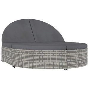 Diverse Hardware, 2-Personen-Sonnenliege mit Auflagen Poly Rattan Grau