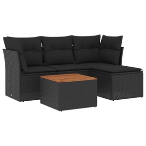 vidaXL, vidaXL 5-tlg. Garten-Sofagarnitur mit Kissen Schwarz Poly Rattan, vidaXL 5-tlg. Garten-Sofagarnitur mit Kissen Schwarz Poly Rattan
