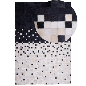 Beliani, Beliani Teppich Leder schwarz-beige 160 x 230 cm ERFELEK, Beliani - Teppich aus Echtleder Modern ERFELEK, 160X230CM, Schwarz