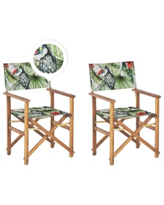 Beliani, Beliani Gartenstuhl Akazienholz hellbraun Textil grau / bunt Tukanmotiv 2er Set CINE, Beliani - Gartenstuhl 2er Set aus Polyester Modern CINE, One Size, Grün