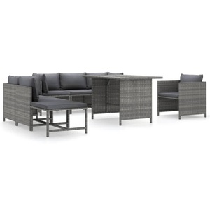 vidaXL, vidaXL 8-tlg. Garten-Lounge-Set mit Kissen Poly Rattan Grau
