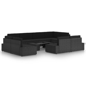 vidaXL, vidaXL 10-tlg. Garten-Lounge-Set mit Kissen Schwarz Poly Rattan, 