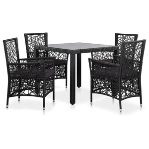 Diverse Hardware, 5-tlg. Garten-Essgruppe Poly Rattan Schwarz