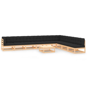vidaXL, vidaXL 10-tlg. Garten-Lounge-Set mit Anthrazit Kissen Kiefernholz, vidaXL 10-tlg. Garten-Lounge-Set mit Kissen Massivholz Kiefer