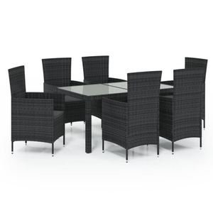 vidaXL, vidaXL 7-tlg. Garten-Essgruppe mit Auflagen Poly Rattan Schwarz, 