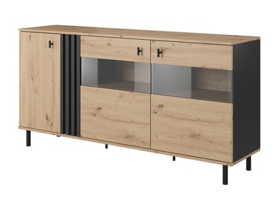 Vente-unique, Sideboard mit LEDs - MDF & Metall - Naturfarben & Schwarz - SABIA Sideboard mit LEDs - MDF & Metall - Naturfarben & Schwarz - SABIA, 