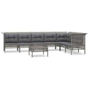 vidaXL, vidaXL 8-tlg. Garten-Lounge-Set mit Kissen Grau Poly Rattan