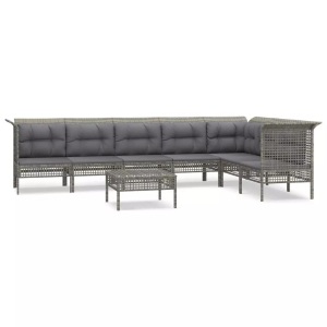 vidaXL, vidaXL 8-tlg. Garten-Lounge-Set mit Kissen Grau Poly Rattan