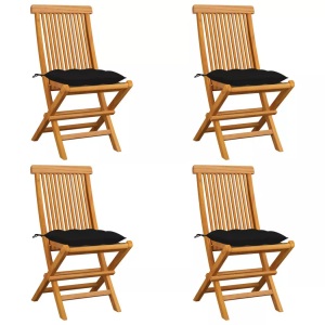 vidaXL, vidaXL Gartenstühle mit Schwarzen Kissen 4 Stk. Massivholz Teak, vidaXL Gartenstühle mit Schwarzen Kissen 4 Stk. Massivholz Teak