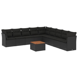 vidaXL, vidaXL 10-tlg. Garten-Sofagarnitur mit Kissen Schwarz Poly Rattan, vidaXL 10-tlg. Garten-Sofagarnitur mit Kissen Schwarz Poly Rattan