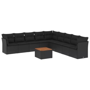 vidaXL, vidaXL 10-tlg. Garten-Sofagarnitur mit Kissen Schwarz Poly Rattan, vidaXL 10-tlg. Garten-Sofagarnitur mit Kissen Schwarz Poly Rattan