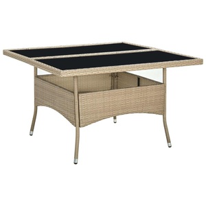 vidaXL, vidaXL Garten-Esstisch Beige Poly Rattan und Glas, vidaXL Garten-Esstisch Beige Poly Rattan und Glas