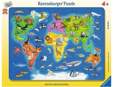 Ravensburger, RAVENSBURGER Puzzle 30 Teile Weltkarte mit Tieren, Ravensburger Puzzle Weltkarte mit Tieren 30 Teile (1 Stk)