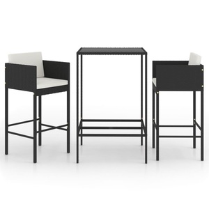 vidaXL, vidaXL 3-tlg. Gartenbar-Set mit Kissen Poly Rattan Schwarz, vidaXL 3-tlg. Gartenbar-Set mit Kissen Poly Rattan Schwarz