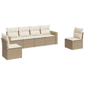 vidaXL, vidaXL 6-tlg. Garten-Sofagarnitur mit Kissen Beige Poly Rattan, vidaXL 6-tlg. Garten-Sofagarnitur mit Kissen Beige Poly Rattan
