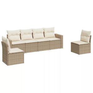 vidaXL, vidaXL 6-tlg. Garten-Sofagarnitur mit Kissen Beige Poly Rattan, vidaXL 6-tlg. Garten-Sofagarnitur mit Kissen Beige Poly Rattan