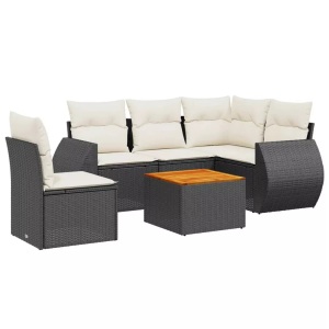 vidaXL, vidaXL 6-tlg. Garten-Sofagarnitur mit Kissen Schwarz Poly Rattan, vidaXL 6-tlg. Garten-Sofagarnitur mit Kissen Schwarz Poly Rattan
