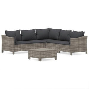 vidaXL, vidaXL 6-tlg. Garten-Lounge-Set mit Kissen Grau Poly Rattan
