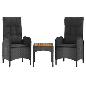 vidaXL, vidaXL 3-tlg. Garten-Lounge-Set mit Kissen Schwarz Poly Rattan, vidaXL 3-tlg. Garten-Lounge-Set mit Kissen Schwarz Poly Rattan